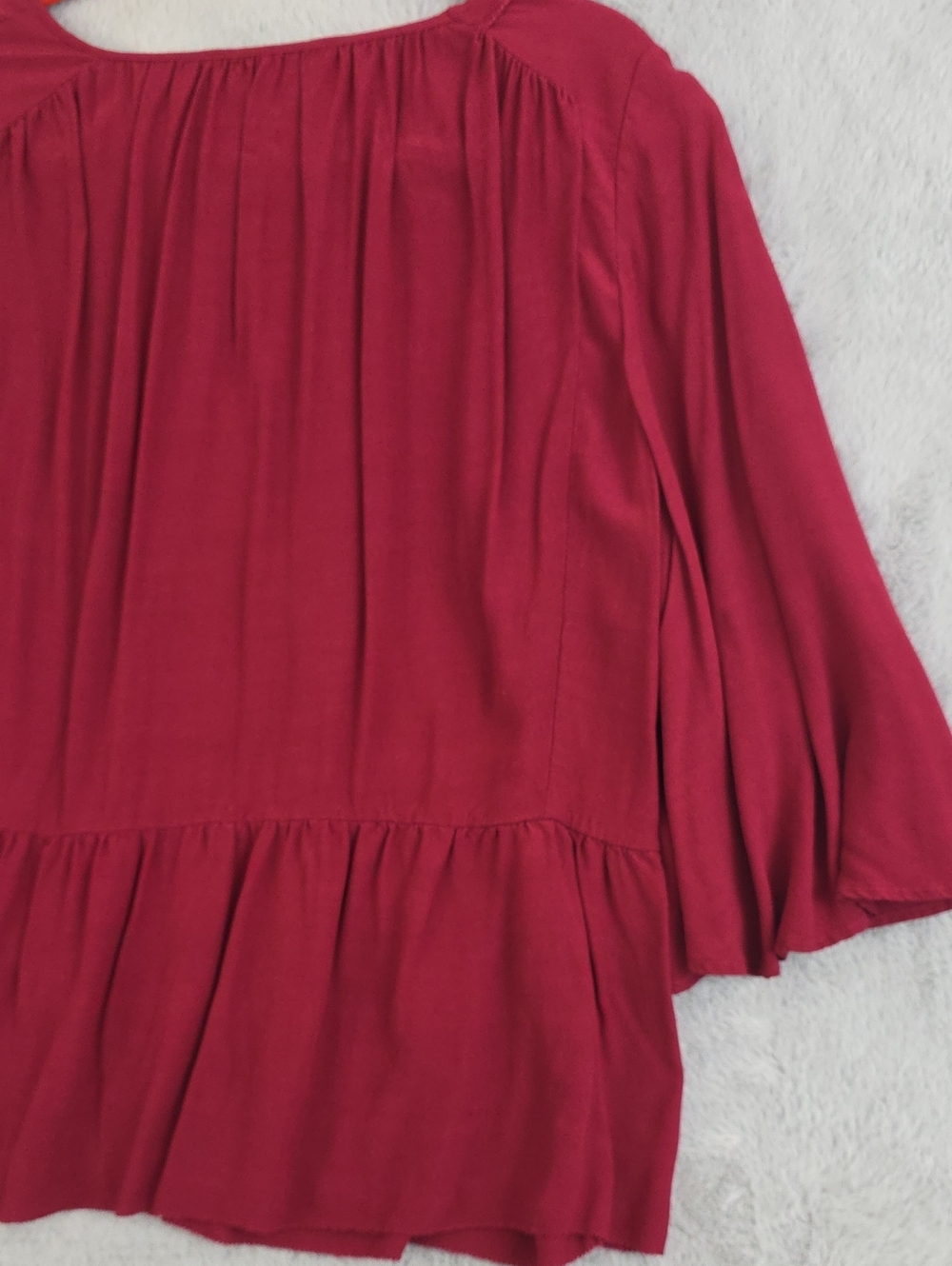 ba&sh Burgundy Peplum Blouse Size 2 Bell Sleeve V-Neck Boho Top - Picture 8 of 9